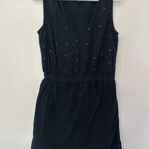 GAP Black Sleeveless V-Neck Mini Dress with Stud Accents